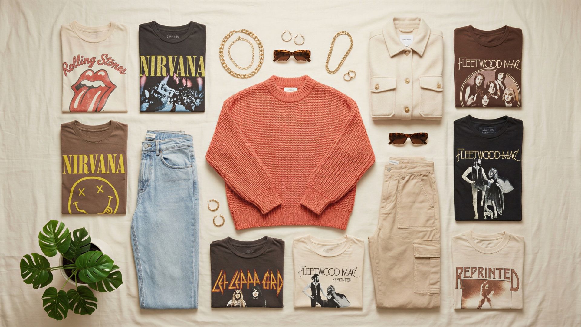 Flat lay of organized outfit moodboard