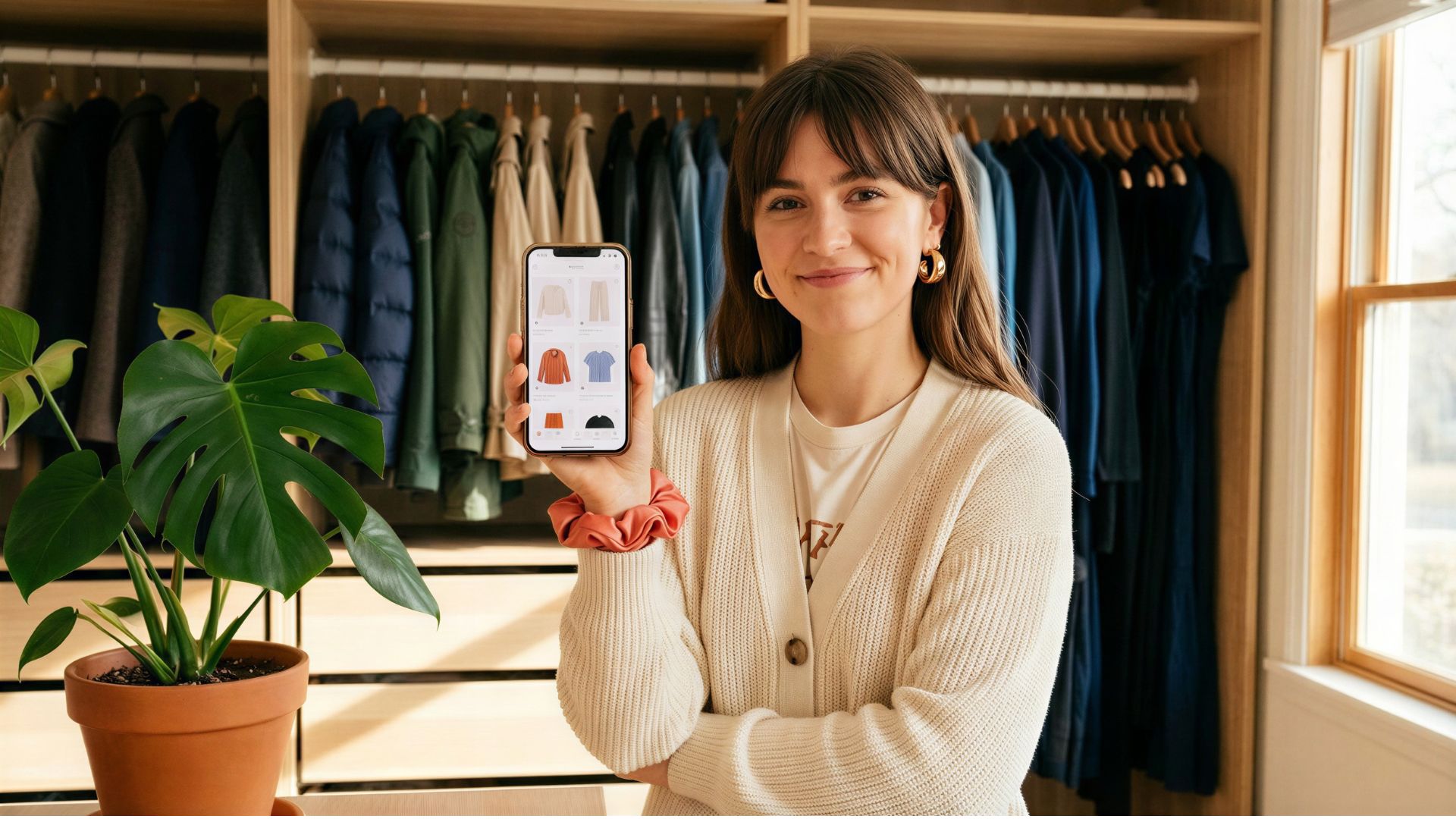Bildschirm der digitalen Garderobe in der TryIt App, mit KI-gestützter Verschlagwortung